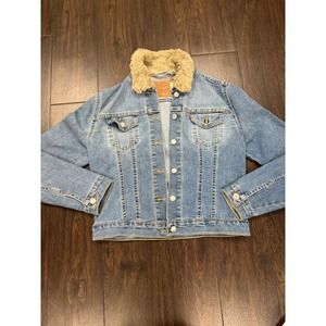 90s Levi's‎ Sherpa Lined Denim Trucker Jacket - Light Wash - Size Small